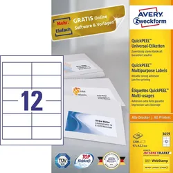 Avery 3659 selbstklebendes Etikett Rechteck Permanent Weiß 1200 Stück(e)