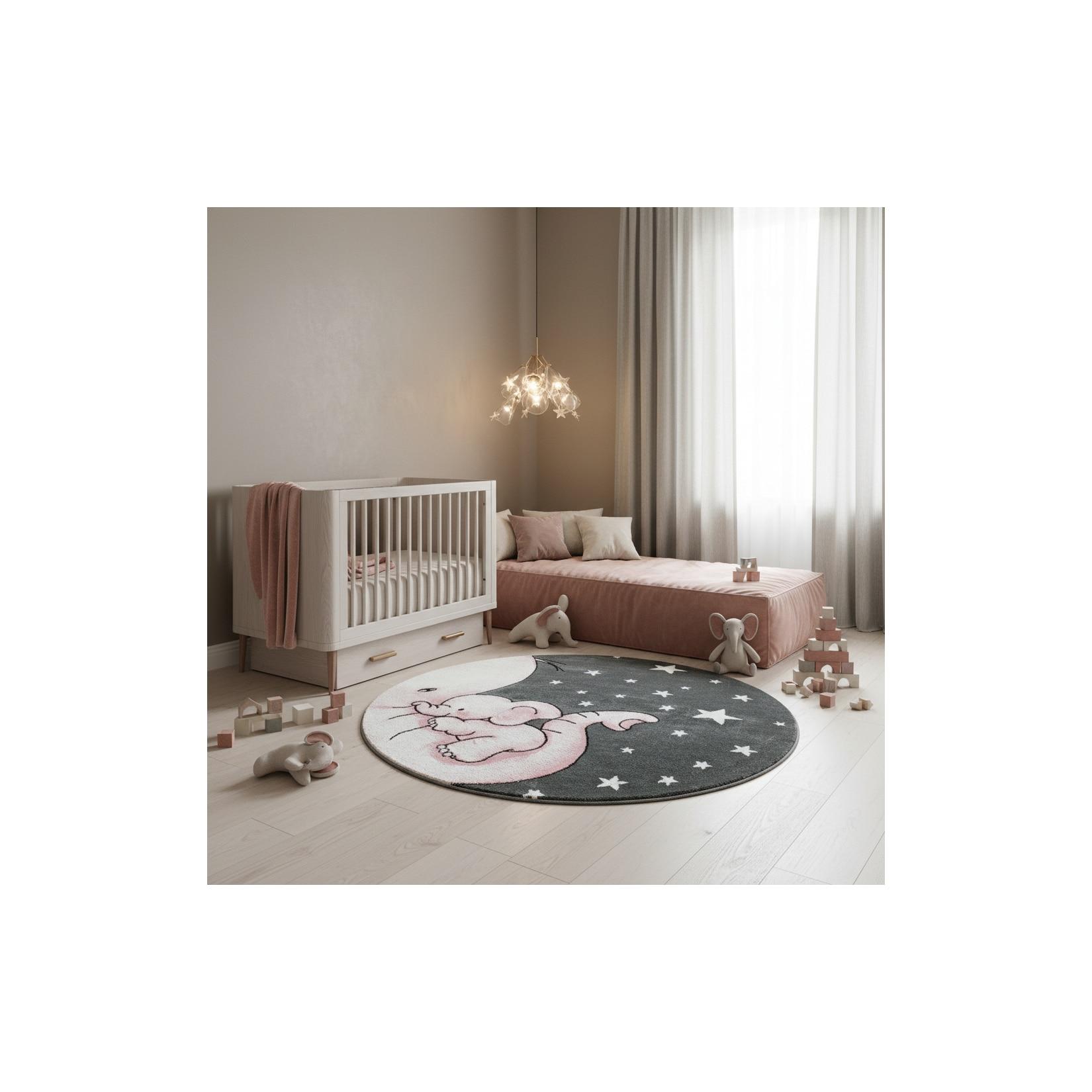 Kinderteppich TASNA, mit Elefanten-Motiv, Rosa, Ø 120 cm