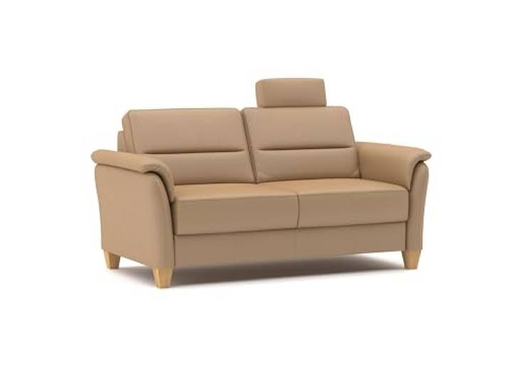 CAVADORE Leder 3er-Sofa Palera / Landhaus-Couch mit Federkern, Kopfstütze + massiven Holzfüßen / 179 x 89 x 89 / Leder Beige
