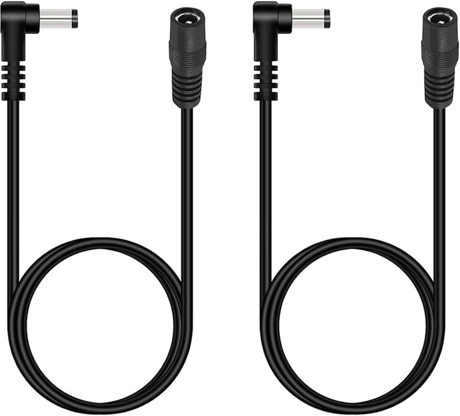 Lonnky DC Verlengkabel 2-Pack Zwart, 0,5 m, 12 V, 5,5 mm x 2,1 mm, 90° L-Vorm voor TP-Link, Reolink, EZVIZ, IMOU en Ultimea Soundbar