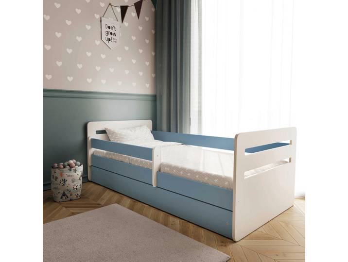 Mid.you Kinder-/Juniorbett Tomi, Blau, Weiß, Birke, Schichtholz,Schichtholz,Sperrholz, H3, 1-Zonen, Höhe ca. 15 cm, links montierbar, rechts montierbar, 80x160 cm, Bettkasten, Lattenrost, Matratze, mit Schubkästen,nicht verstellbar, Kinderzimmer & Jugendzimmer, Kindermöbel, Kinderbetten