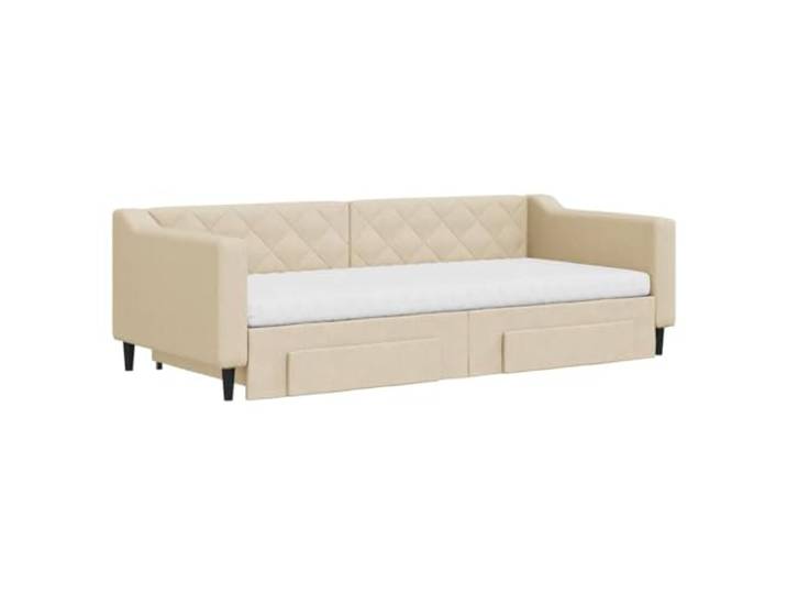 KTHLBRH Ausziehbares Schlafsofa, cremefarben, mit 2 Schubladen, 90 x 200 cm Stoff 100 % Polyester, Struktur Holz und Metall, 2 Schaumstoffmatratzen, für Gäste
