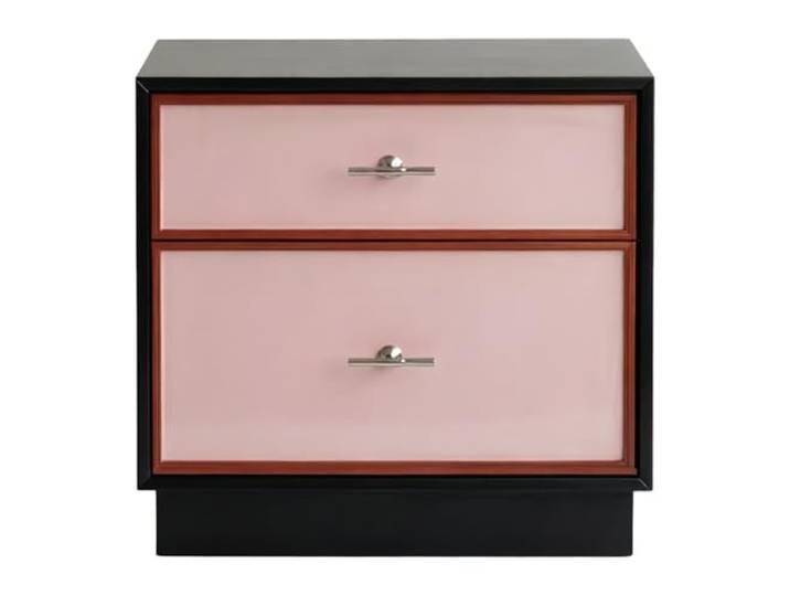Schlank und platzsparend Nachttisch in Kontrastfarbe mit Doppelschublade Metallgriff zur Aufbewahrung im Schlafzimmer(Pink)