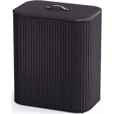 Wäschesortierer JOSEPH JOSEPH "Tota Twin Luxe 90-Liter-Wäschekorb", schwarz, B:40,6cm H:73,5cm T:60,8cm, Bambus, Kunststoff, Wäschesammler, Wäschesortierer, leicht vorsortier- und entleerbar