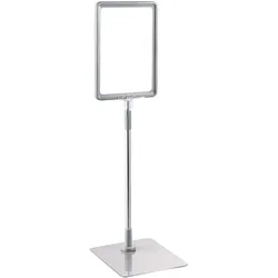 Plakatrahmen mit Standfuß und Halterung (Set) A5 Aluminiumstange verstellbar von 350 - 550 mm | grau | Standfläche: grau, Kunststoff