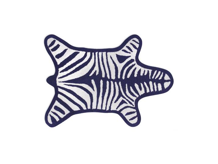 Jonathan Adler - Tapis de bain Zebra - Bleu - Coton - Designer Jonathan Adler