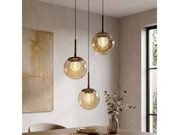 Searchlight Hängelampe Solis, dimmbar, creme / amber, für Wohn- / Esszimmer, Metall, Pendelleuchte