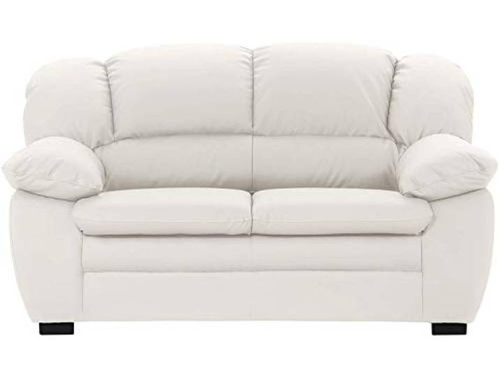 Mivano 2-Sitzer Sofa Casino, Bequeme Ledercouch mit moderner Kontrastnaht, 159 x 88 x 92, Kunstleder Weiß