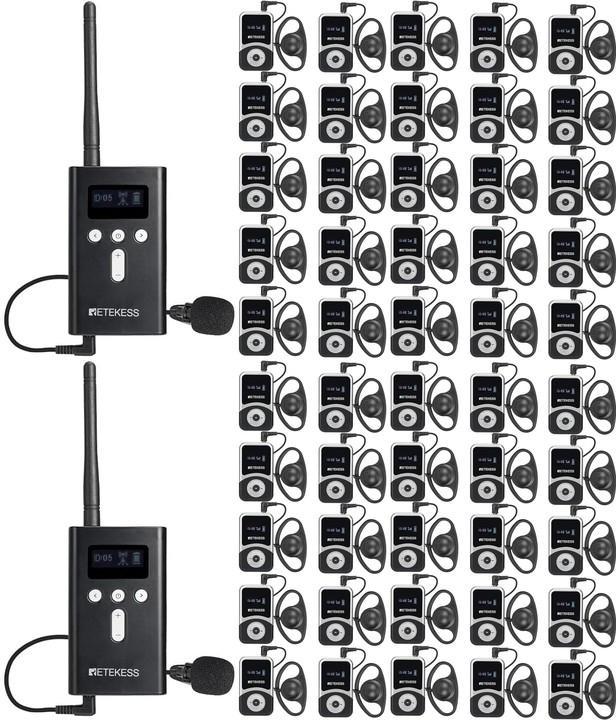 Retekess T130S Kabelloses Tour Guide System, Audio Whisper System, 100M, D-Kopfhörer, mit Tragbarer Ladebox mit 32 Steckplätzen, für Tourismus, Fabrik