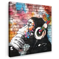 LEINWANDBILD Affe - Graffiti - Musik Deko Groß 90x90 cm