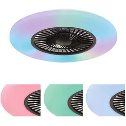 LED Deckenventilator mir Fernbedienung Deckenlampe dimmbar Sommer- Wintermodus Wohnzimmerlampe schwarz, RGB Farbwechsel, 40W 2600lm warm-kaltweiß, DxH 59,5x15,4 cm