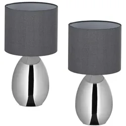 Relaxdays Nachttischlampe 2er Set Grau,Silber