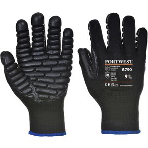 Portwest Arbeitshandschuhe Anti-Vibration, A790BKR, Gummi-Beschichtung, schwarz, Größe 10 / XL