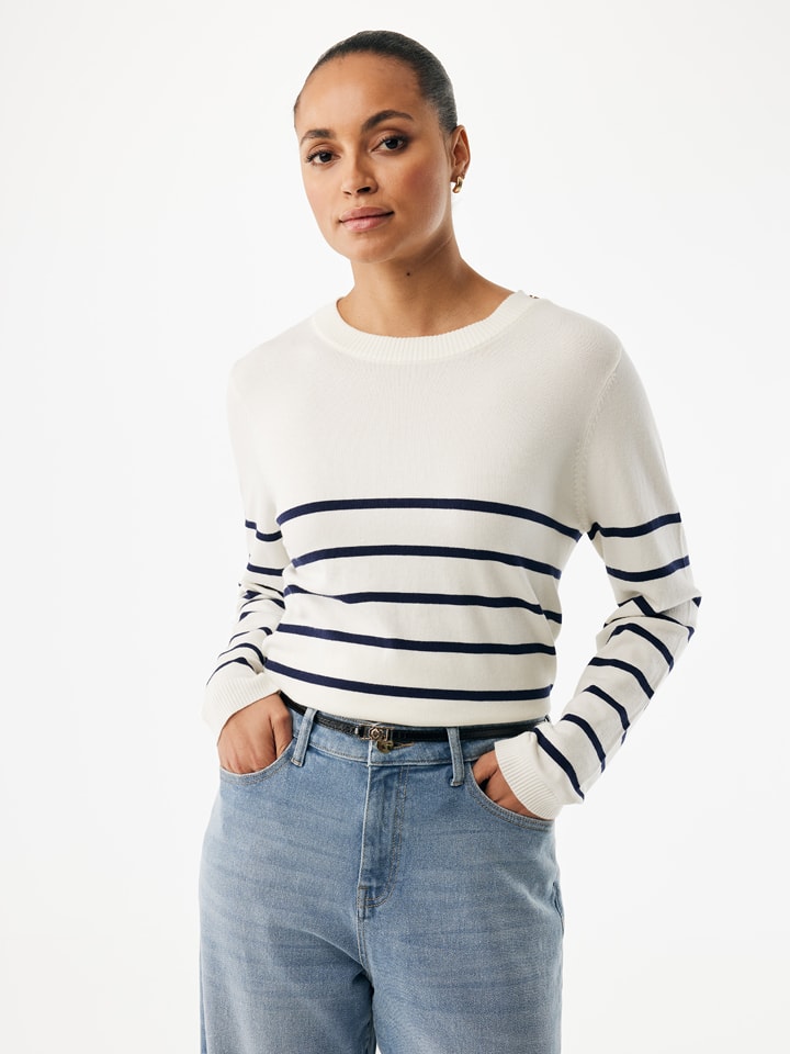 Mexx Pullover "Aster" in Weiß/ Dunkelblau - S
