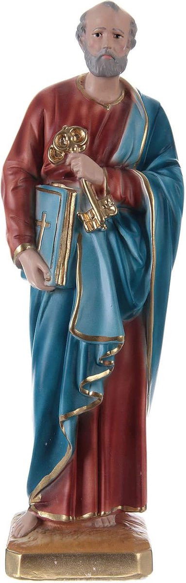Handgemaakt Sint Pieter Beeld in Oranje Blauw, Hoogte: 30 cm