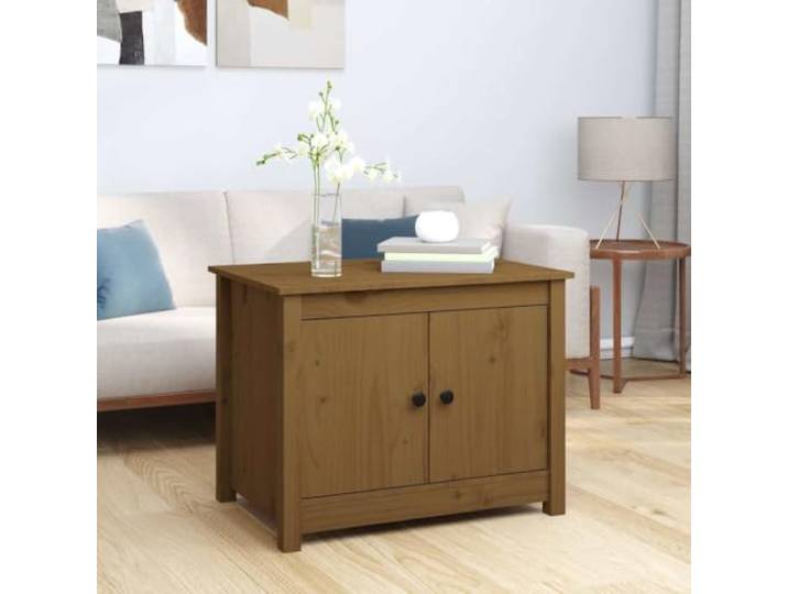 HEFZGDB Massivholz Couchtisch Kiefer 71x49x55 cm Honigbraun mit 4 Fächern Stauraum, Stabiler Holzrahmen Rustikaler Beistelltisch für Wohnzimmer, Robuste Tischplatte und Sichere