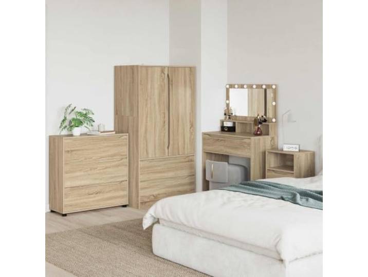 RJPLMFV Schrank Eiche Sonoma 80 x 31 x 81 cm Langlebiges Holz, ausziehbare Schubladen, höhenverstellbar, stabile Beine, einfache Reinigung