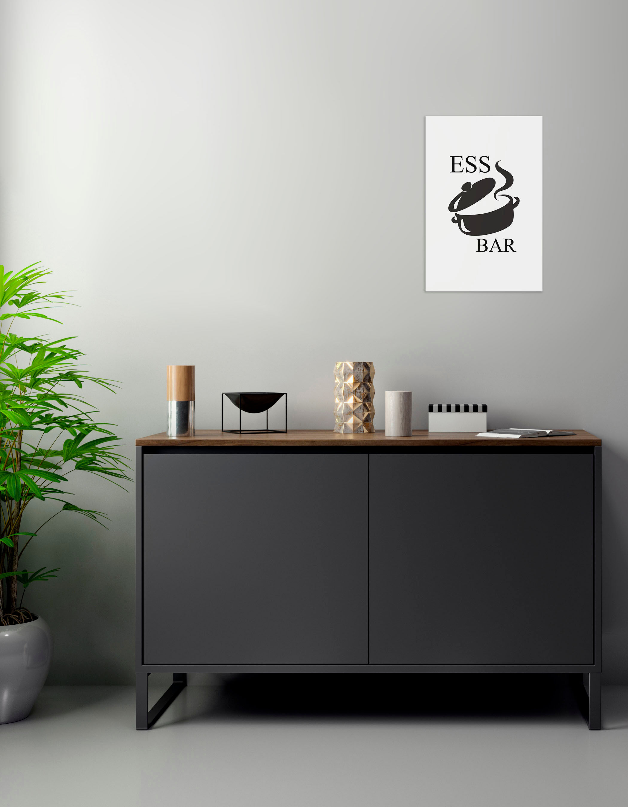 Wanddekoobjekt QUEENCE "ESSBAR", schwarz, B:30cm H:45cm T:0,1cm, Stahl, Wanddekoobjekte, Wanddekoobjekt, Stahlschild, Blechschild, Spruch, Witzig, Wanddeko, retro, 20x30cm schwarz B/H/T: 30cm x 45cm x 0,1cm, Schriftzug Spruch