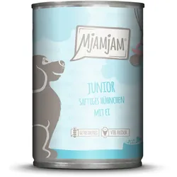 MJAMJAM Leckere Mahlzeit Junior 400g Hundenassfutter Sparpaket 12 x 400 Gramm saftiges Hühnchen mit Ei