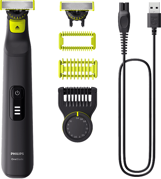 Barbero - Philips One Blade Pro QP6542/15, recorta, perfila y afeita, cara cuerpo, 2 cuchillas 360, seco mojado, 14 longitudes, 90 min