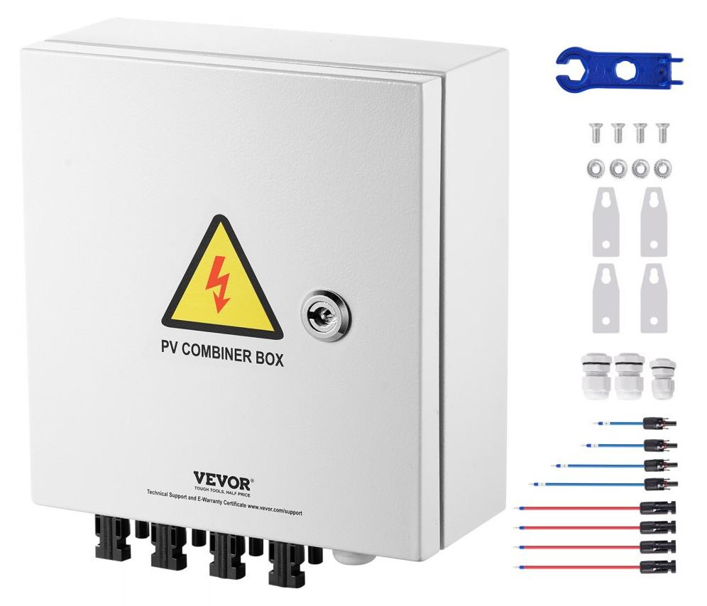 Selius PV Verdeelbox 4-rijig met 15 A zekering en 63 A stroomonderbreker in stalen behuizing