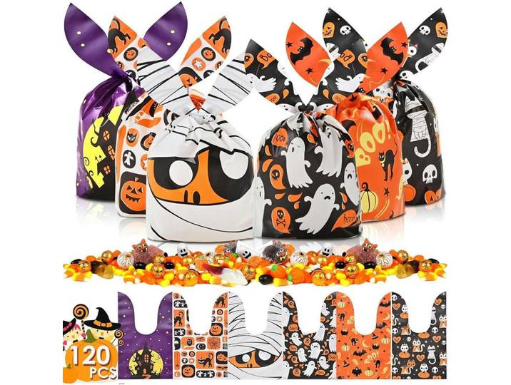 Geschenktüten Halloween 120-teiliges Set mit Hasenohren, Mehrfarbig, Kunststoff, 34x58x34 cm, Dekoration, Geschenkartikel, Geschenkbänder & Geschenkpapier