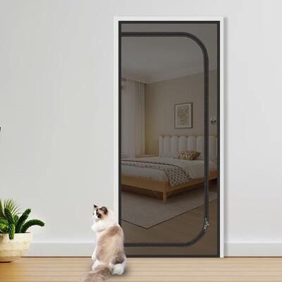 Useful Little Things Zipper Screen Door Net U Shaped Thicken Heavy Duty Pet Resistant Mesh Screen Door Curtain black 39.4 X 82.7 In