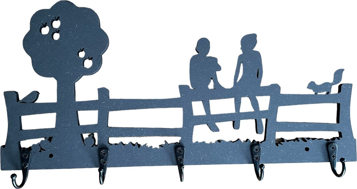 CNCCreative Kinderkapstok met 5 haken - Zwart - Hout