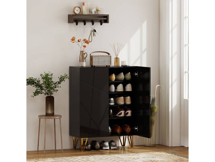 HOMCOM Armoire à Chaussures Noir 4 Étagères Ajustables