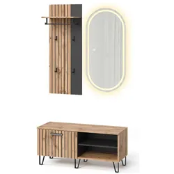 Vicco, Garderobe + Kleiderstange, Garderobe Amber, Eiche Wotan, 100 x 100 cm 3 Teile