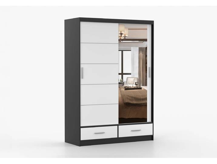 Schwebetürenschrank FLORENCE 150 cm Schwarz Weiß + Spiegel