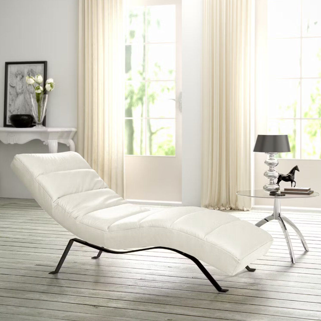 Brayden Studio SALISBURY Chaise Lounge in Genuine Leather with Adjustable Backrest Black/Cream 95cm H X 65cm W X 171cm L