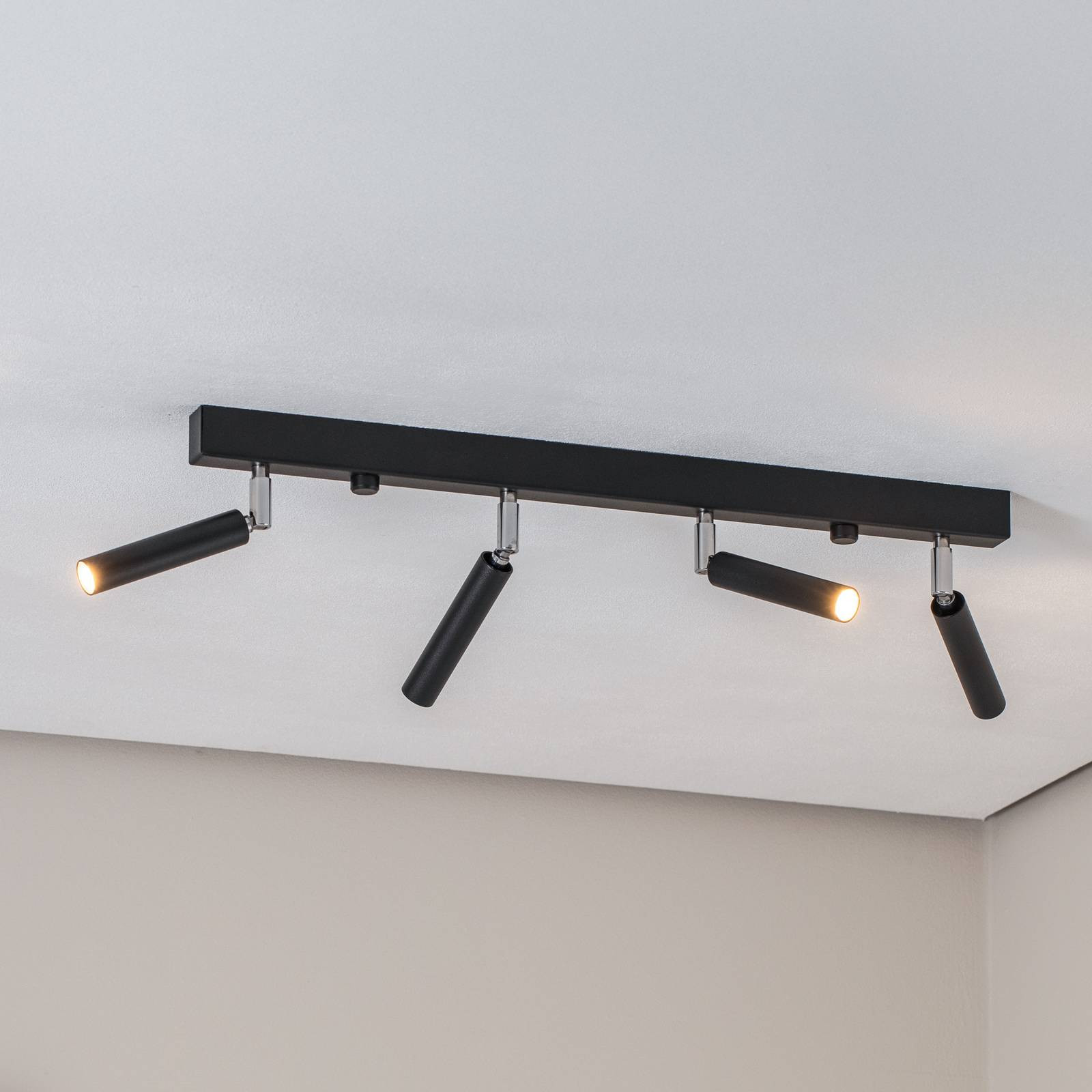 Sollux Lighting Nicanor Plafondspot, zwart/chroom, 4-lampig, 60 cm, dimbaar en verstelbaar