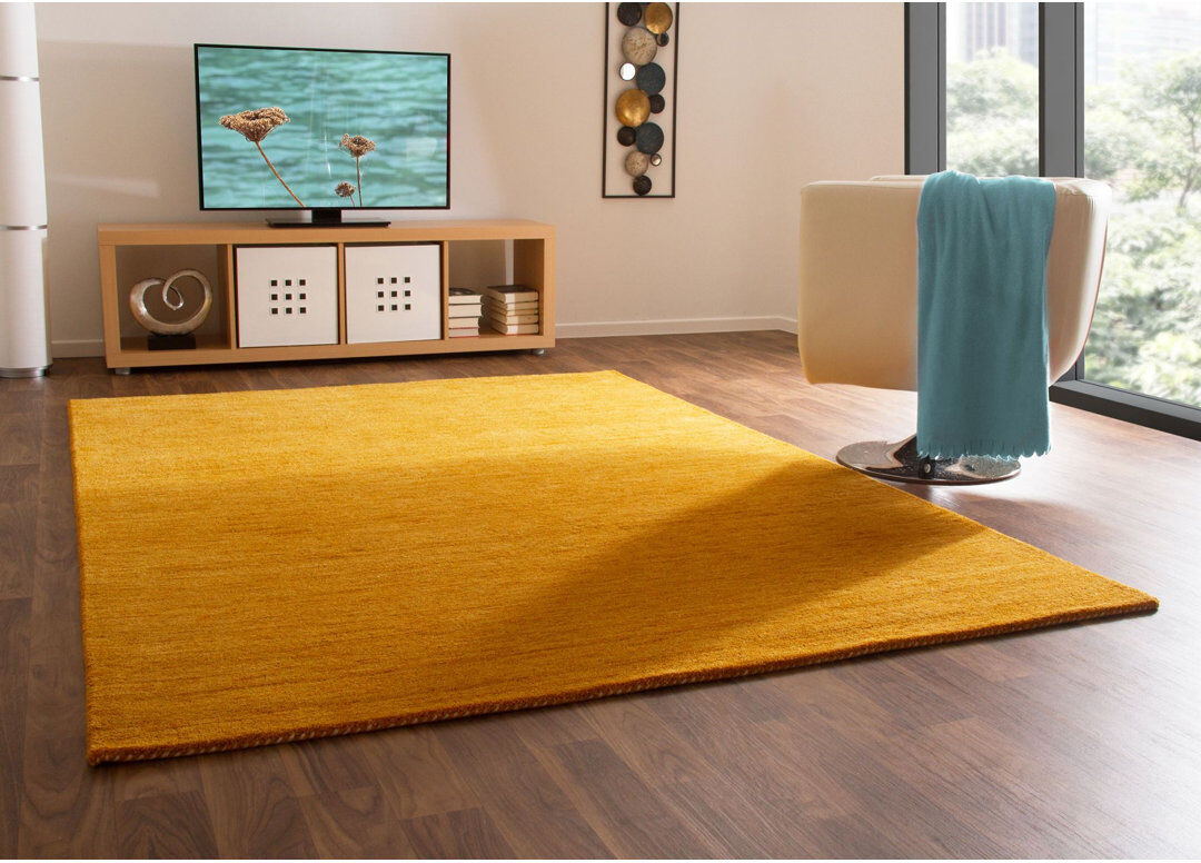 17 Stories Elno Wool Hand Woven Area Rug Yellow Rectangle 80cm x 150cm