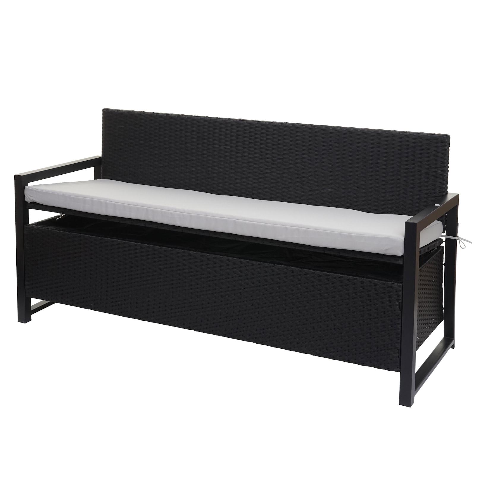 Poly-Rattan 3er Sitzbank MCW-F39, Gartenbank Truhenbank, Staufach Aufbewahrung 164cm ~ anthrazit, Kissen grau