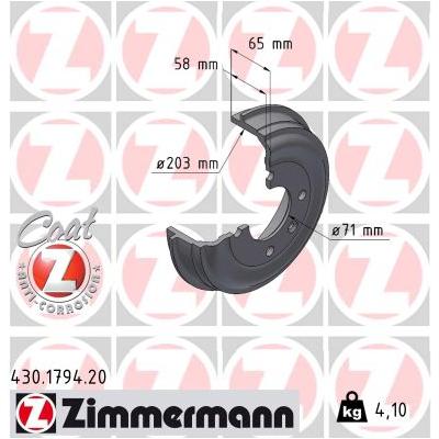 ZIMMERMANN Bremstrommel 430179420 Hinterachse für Citroën/Peugeot