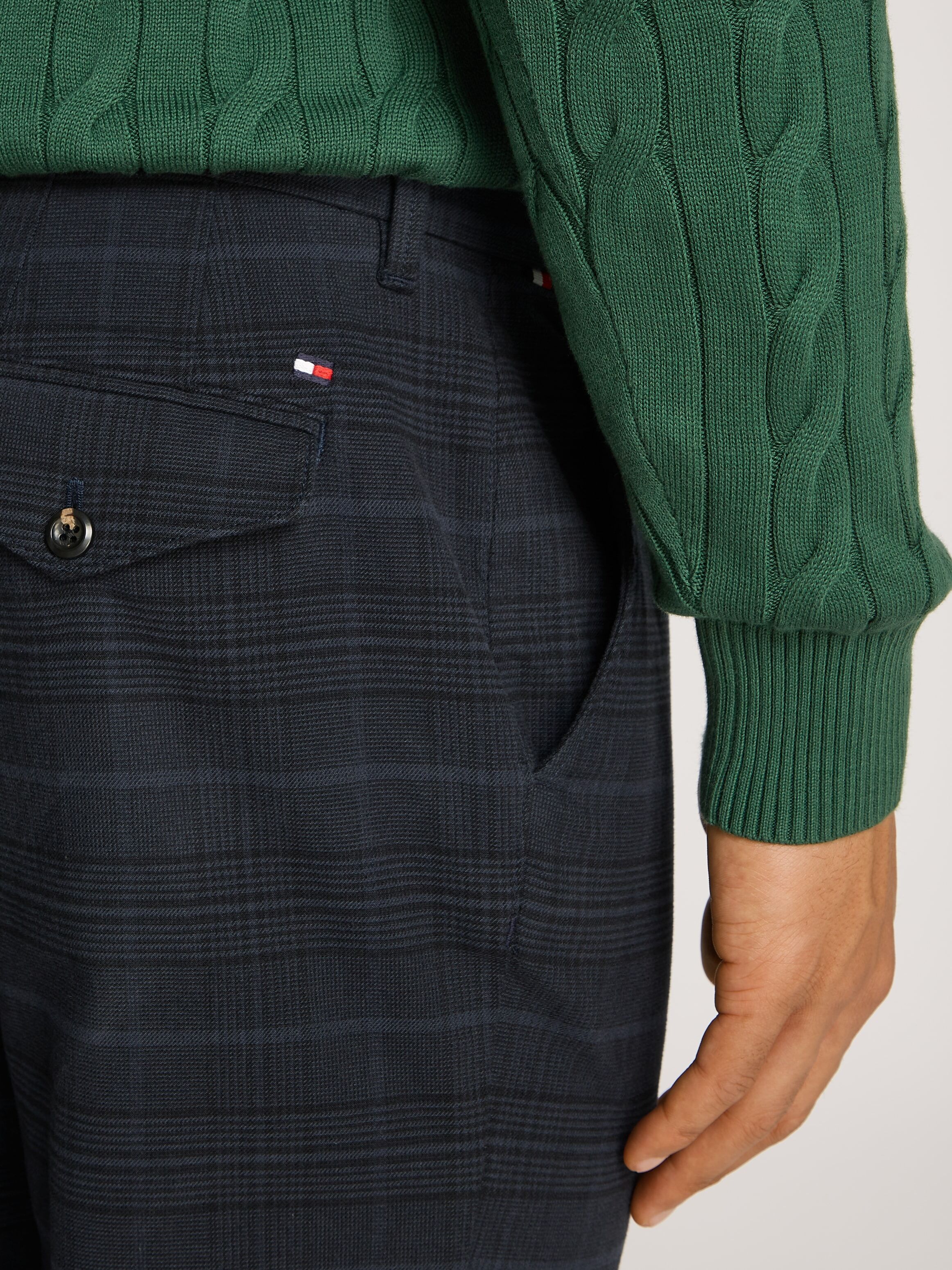 Chinohose TOMMY HILFIGER "DENTON 1 PLT POW CHECK", Herren, Gr. 31, Länge 34, blau (desert sky), Web, Obermaterial: 99% Baumwolle, 1% Elasthan, kariert, slim fit lang, Hosen Chinohose, mit Karomuster desert sky 31, Länge 34