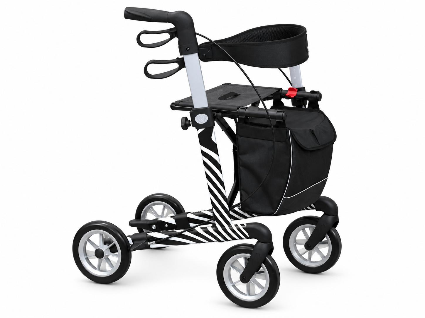 Rehasense Server Art Line Aluminium Leichtgewicht Rollator Zebra - Sitzhöhe 62 cm, Soft-Räder, faltbar, Größe L