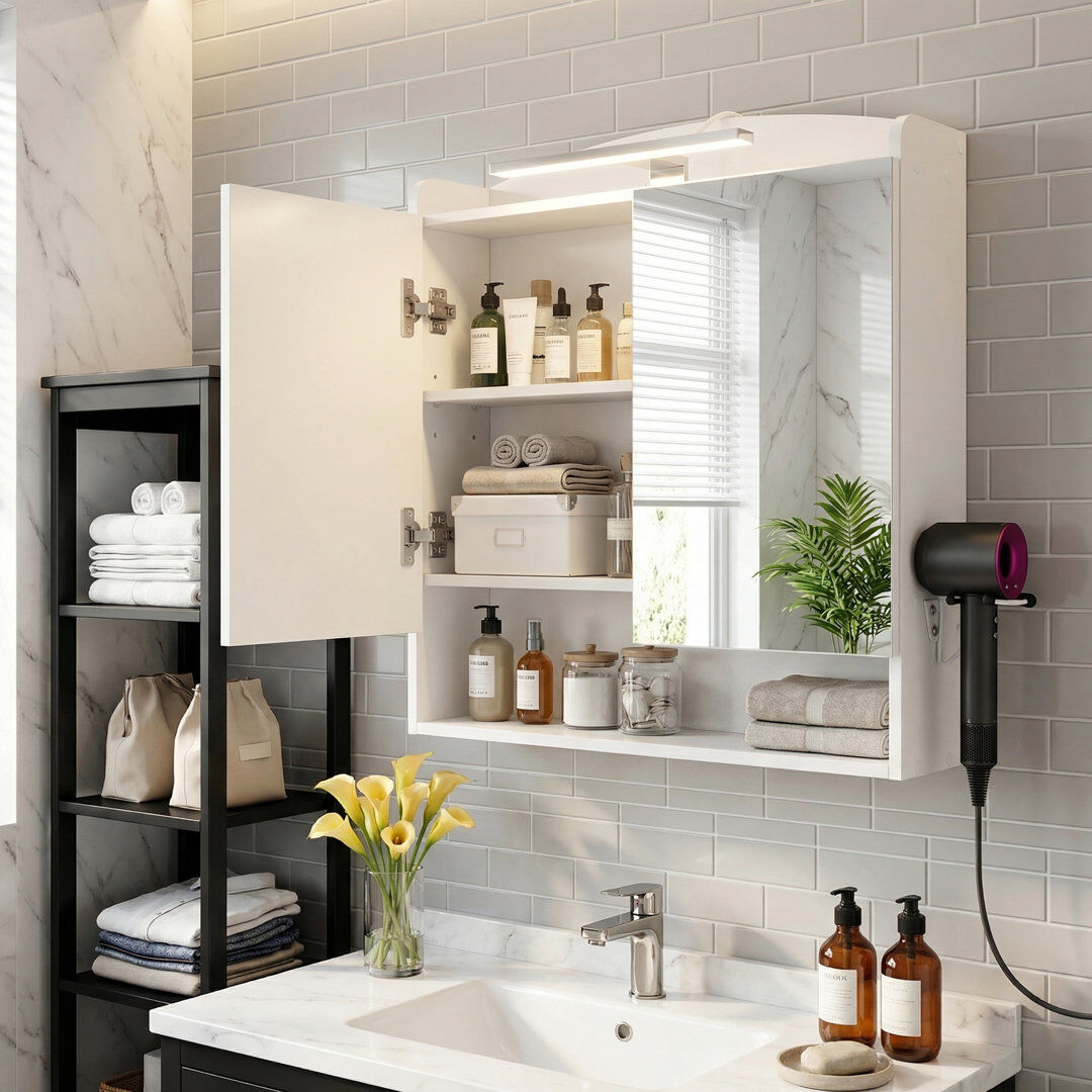 Brayden Studio 60 Wall Mounted 3 Adjustable Shelves with Mirror