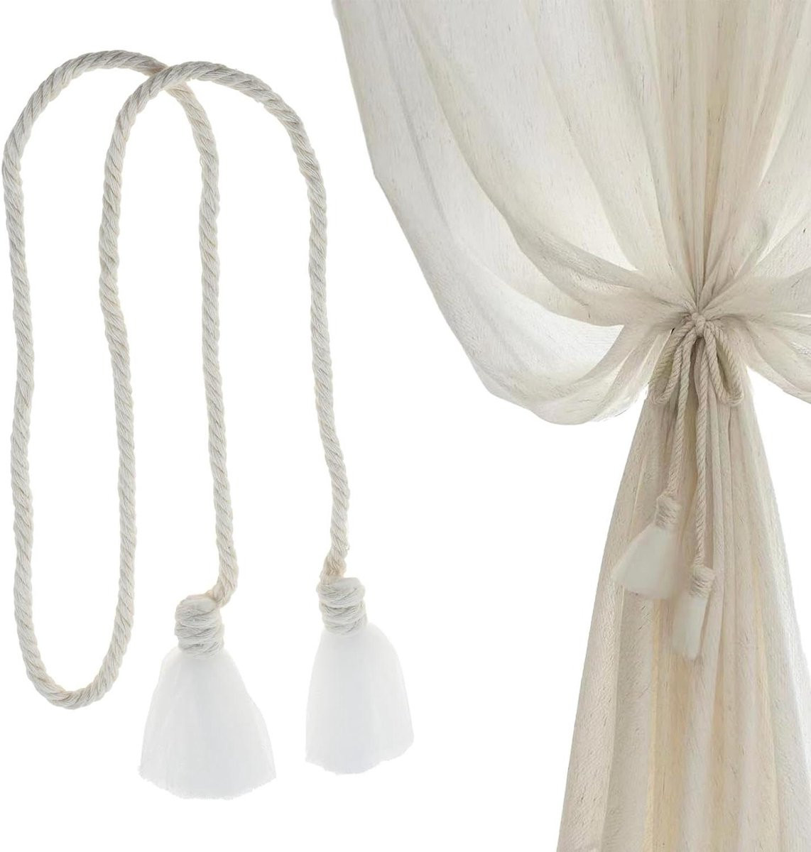 Set van 2 beige gordijnhouders met kant decoratie