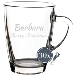 Luxentu - Gravur Glasbecher Kaffeebecher 300 ml - Name horizontal 30 Stück