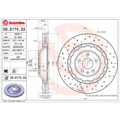 Brembo 1x Bremsscheibe [Hersteller-Nr. 09.D174.33] für Audi