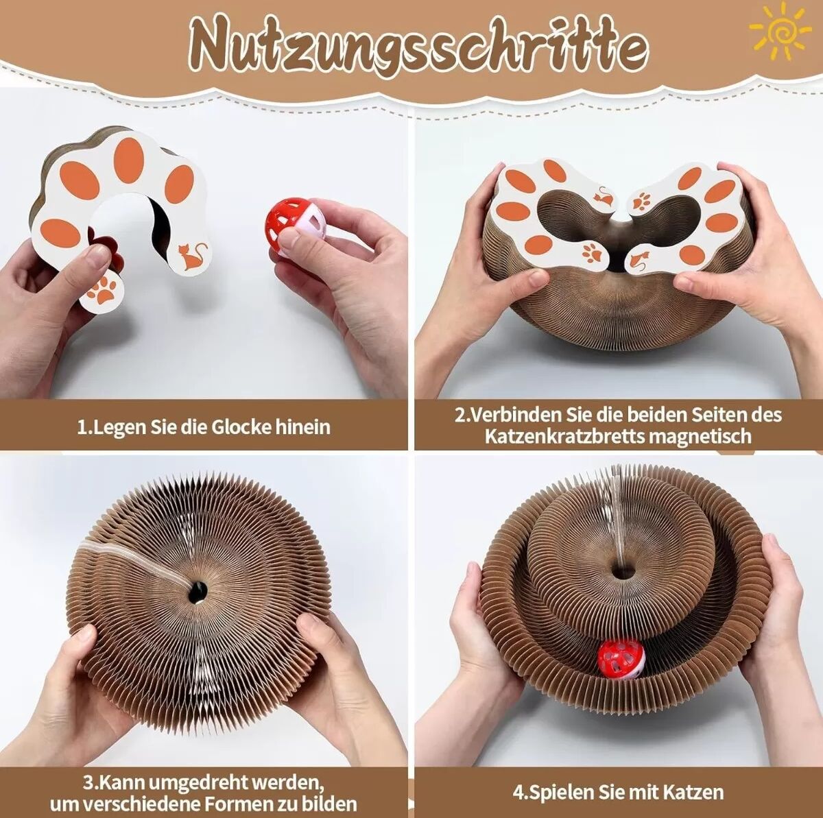 INF Akkordeon Katzenspielzeug - Faltbarer Katzenkratzer mit Glöckchen, Wellpappe Katzenspielzeug
