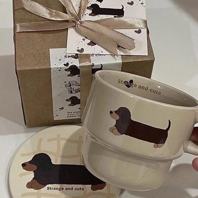 Inspire Essentials Cute Dachshund Dog Ceramic Coffee Mug With Handle For Coffee Tea And Hot Drinks Cute Dachshund Dog Ceramic Coffee Mug With Handle For Coffee Tea And Hot Drinks