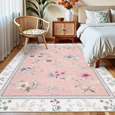 Garvee Wildflower Gingham Washable Area Rug