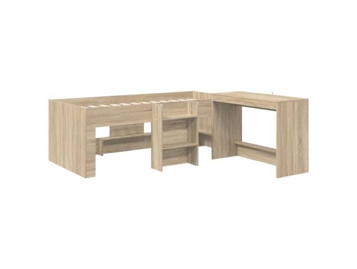 KTHLBRH Hochbett mit Schreibtisch, 2-teilig, Sonoma-Eiche Technisches Holz, Lattenrost, einfache Montage, Verwendung im Innenbereich