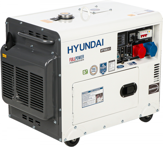 Hyundai HP7500LN-3 - Generatore di corrente 5,5 kW FullPower diesel silenziato - Continua 5 kw - Avv. elettrico