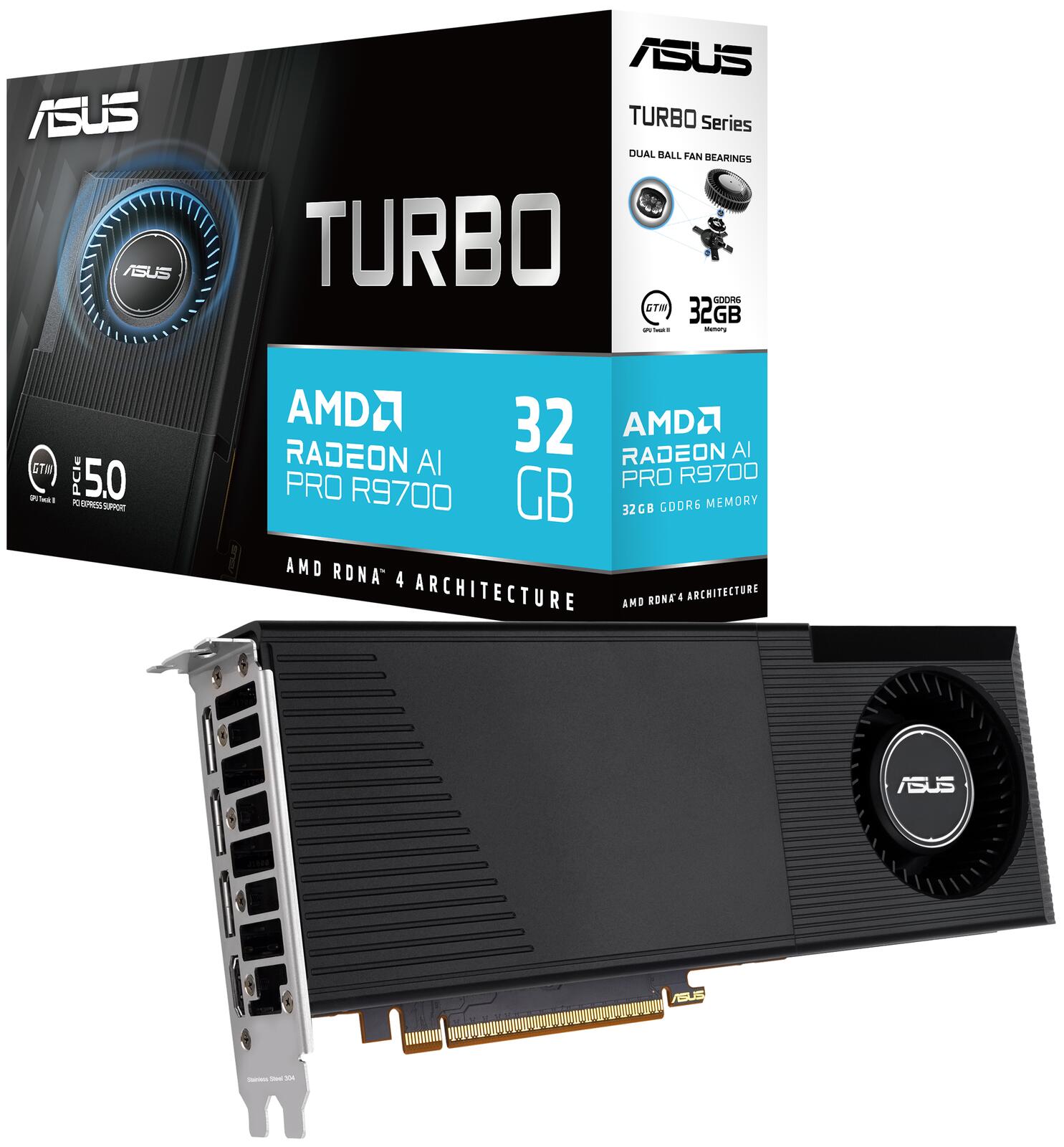 ASUS TURBO Radeon AI PRO R9700 32GB GDDR6 Workstation Grafikkarte 90YV0MN0-M0NM00