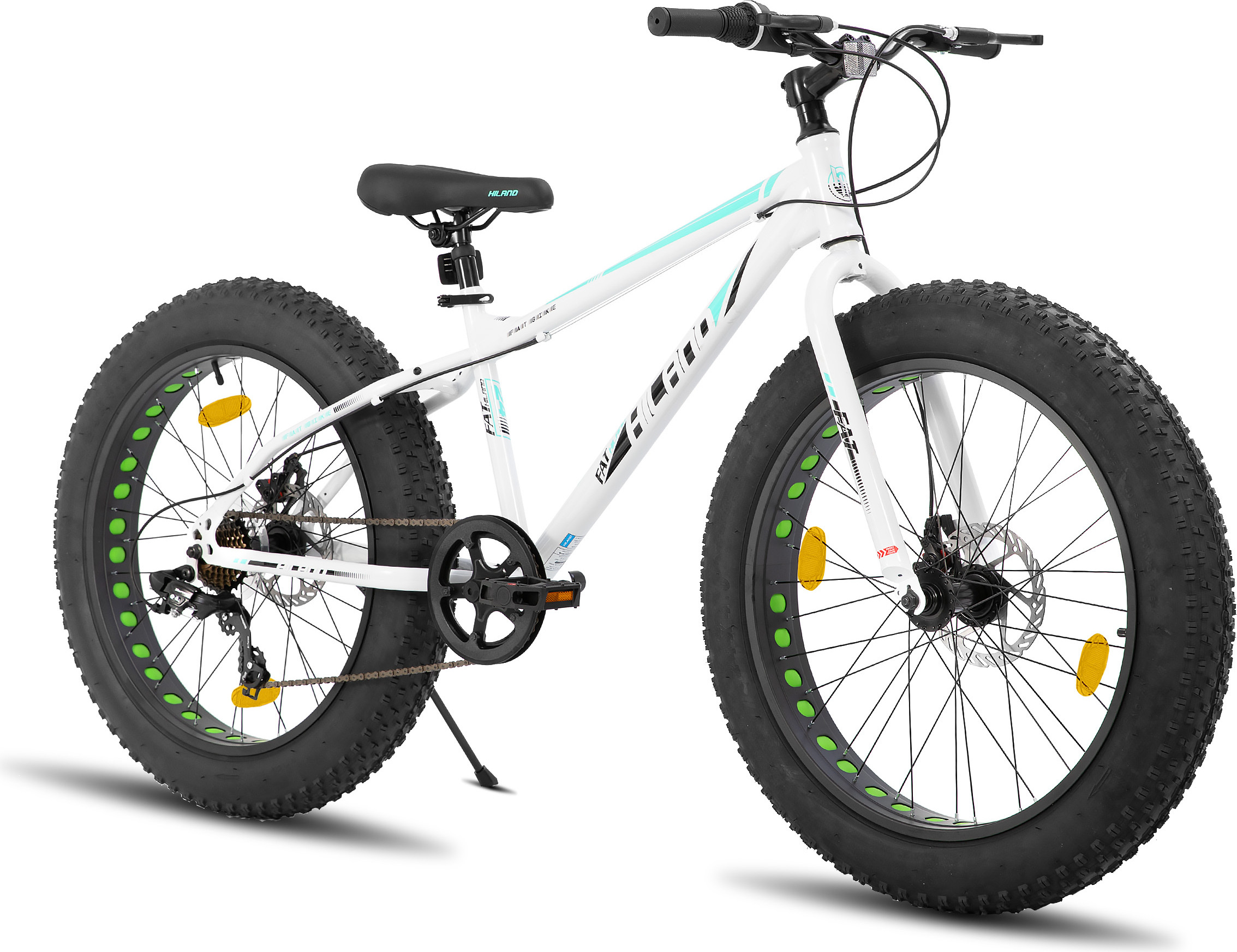 HILAND 24 Zoll Kinderfahrrad mit 4.0 Fat Tire, Shimano 7-Gang, Geeignet für Strand, Schnee, Kinder Mountainbike Jungen Mädchen, Weiß