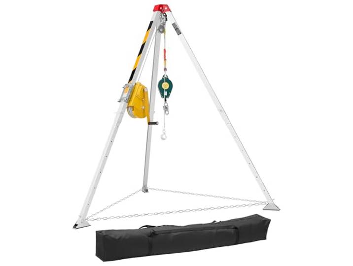 VEVOR Tripode Levage avec Treuil 816 kg Trépied Sauvetage Espace Confiné Tripode Égouts pour Manutention Matériaux Évacuation Personnel\, Pieds Réglables 1\,34-2\,15 m Câble 19\,8 m Protection Antichute